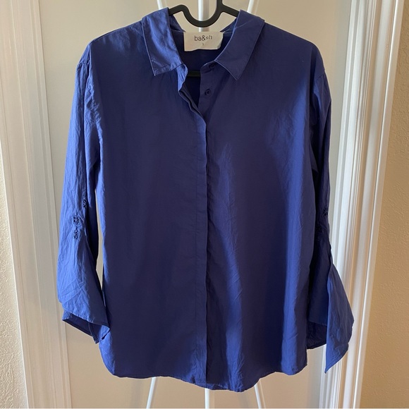 Ba&sh Rose Tie Detail Cotton Poplin Lady Shirt Blue US6 size small - Picture 1 of 9